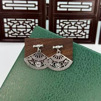Винтажные полые серьги-вееры в китайском стиле для элитного чувства