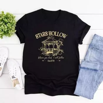 Футболки Vintage Stars Hollow Футболка Luke s Diner Футболка Gilmore Girls Graphic Футболки женские с коротким рукавом S чёрный
