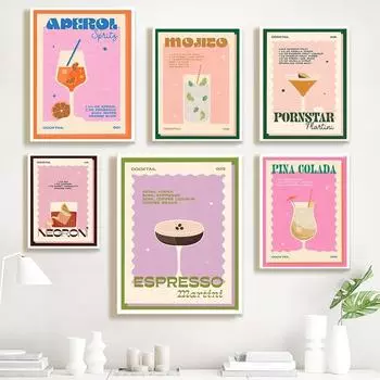 Винтажные постеры для коктейлей и принты, мохито, сок, напитки, бар, настенная живопись на холсте, скандинавские настенные панно для декора гостиной 21x30cm No Framed