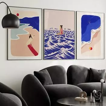 Винтажные постеры для серфинга, пляжа, океана, печать на холсте, настенная картина, искусство, современная мода, ретро, абстрактный декор интерьера гостиной 21x30cm No Framed