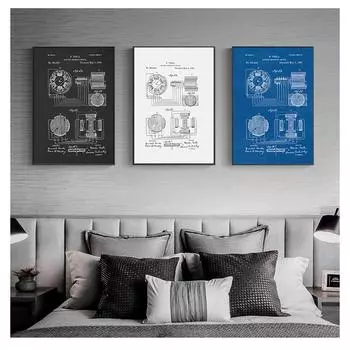 Винтажные постеры и принты, художественная работа, магнитный мотор, настенная живопись на холсте, подарок, домашний декор, патент Николы Теслы, мотор, чертеж 21cm30cm NoFrame