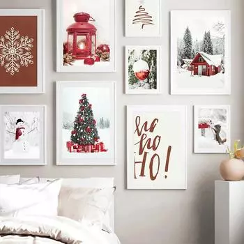 Винтажные постеры и принты Рождественская елка настенное искусство Автомобиль Красный свет Картина на холсте Украшение Гостиная Настенные картины Главная 21x30cm No Framed
