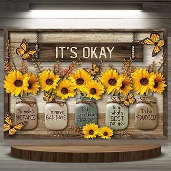 Винтажные постеры в фермерском доме, печать «Все в порядке», душевный комфорт, вазы с цветами и бабочками, настенное искусство, холст, картина, комната, домашний декор 21x30cm No Framed