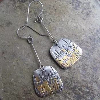 Винтажные потертые двухцветные металлические длинные серьги в семейном стиле