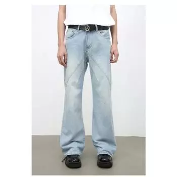 Винтажные потертые микро-джинсы для мужчин, свободные, сто подходящих брюк, прямые свободные джинсы для мужчин, модные и удобные брюки S светло-синий