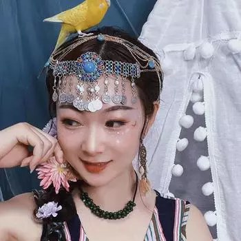 Винтажные повязки на голову из монет, головные уборы ханьфу, повязки на голову из бисера в стиле Богемии, цепочка на лоб для женщин, цепочка на голову A