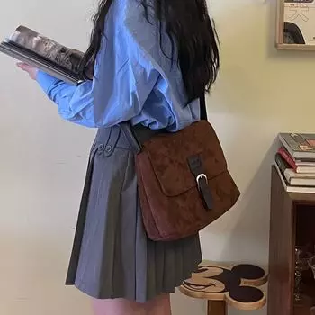 Винтажные повседневные сумки через плечо женские ретро горячие девушки бархатная коричневая сумка женская Harajuku Solid Messenger сумка эстетичная