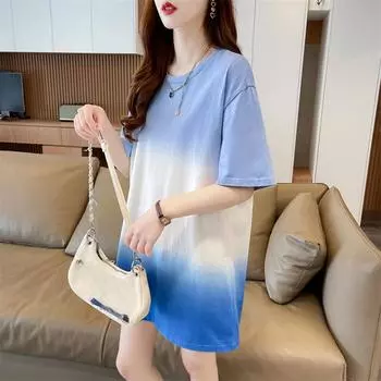 Винтажные повседневные свободные футболки с графическим принтом 2025 Летние женские разноцветные футболки с принтом «тай-дай» Большие размеры Топы Y2k Модные женские футболки Уличная одежда в стиле Харадзюку S