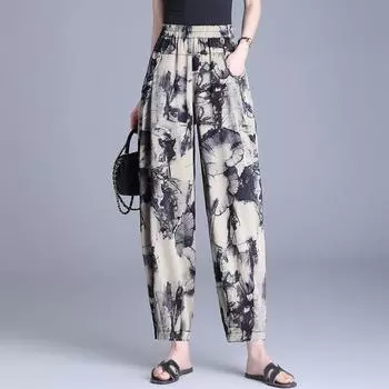 Винтажные повседневные свободные летние шаровары больших размеров с высокой талией, женские брюки L