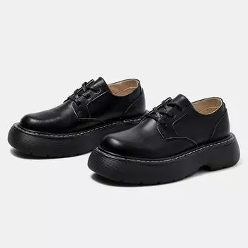 Винтажные повседневные туфли из натуральной кожи на толстой подошве для мужчин на платформе, японские, в стиле Харадзюку, корейские, модные туфли для мужчин 38 чёрный