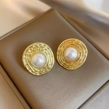 Винтажные преувеличенные маленькие круглые серьги-гвоздики в стиле барокко для женщин, золотые спиральные серьги с металлическим дизайном, новинка 2024, ювелирные изделия для ушей золотой