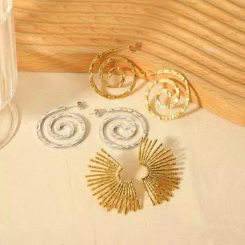 Винтажные преувеличенные серьги-кольца Fan Ray из 18-каратного золота из нержавеющей стали, креативные модные серьги