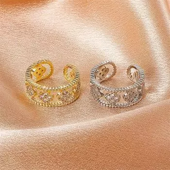 Винтажные простые инкрустированные циркониевые кольца на палец с четырьмя листьями клевера, элегантные минималистичные полые геометрические кольца, романтические блестящие украшения