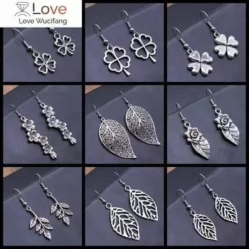 Винтажные простые старинные серебряные серьги-подвески в виде ветки клевера для женщин и девушек в подарок