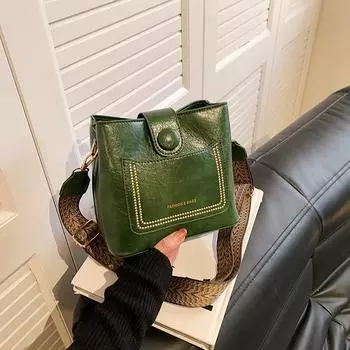 Винтажные простые сумки-ведра из искусственной кожи для женщин, роскошная дизайнерская сумка, женская сумка на широком ремне 19x11x17cm бежевый