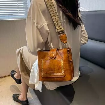 Винтажные простые сумки-ведра из искусственной кожи для женщин, роскошная дизайнерская сумка через плечо для женщин, черная сумка через плечо