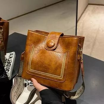 Винтажные простые сумки-ведра из искусственной кожи для женщин, роскошная дизайнерская сумка через плечо для женщин, черная сумка через плечо