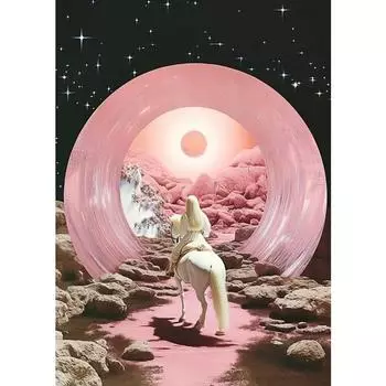 Винтажные психоделические розовые инопланетяне НЛО с женщиной Плакаты Принты Холст Картина Ретро Космос Настенное искусство Картинки для декора дома, комнаты 21cm30cm NoFrame