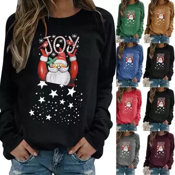 Винтажные пуловеры с принтом Санта-Клауса, женские рождественские повседневные свободные тонкие толстовки с капюшоном, женская толстовка с 3d буквами Joy S чёрный