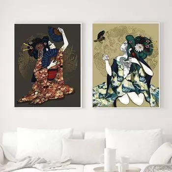 Винтажные японские аниме-постеры и принты с гейшами «Расскажи мне секрет», холст, настенная живопись, картины для гостиной, домашний декор, без рамки 21*30cm No Frame