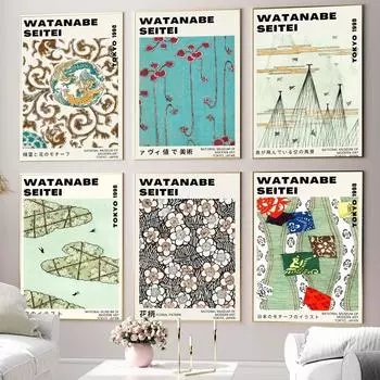 Винтажные японские художественные плакаты, иллюстрации для выставок, восточные картины на холсте Watanabe Seitei, абстрактные фрески с цветами, домашний декор 21x30cm No Framed