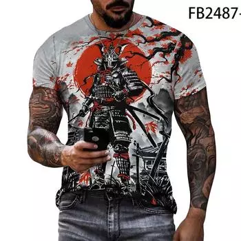 Винтажные японские самурайские футболки с тушью, мужские летние футболки с коротким рукавом, крутые топы с 3D-графикой, футболка Bushido, негабаритная свободная уличная футболка, одежда XS белый