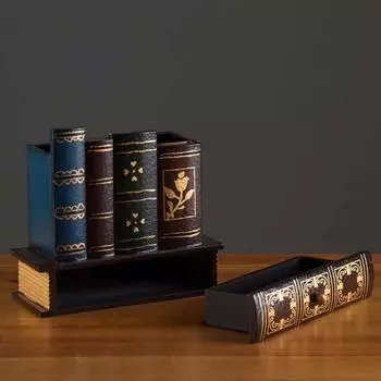 Винтажные ящики, держатель для канцелярских принадлежностей, настольное украшение, чехол для ручки в форме книги, ретро-деревянный держатель для ручек Big size