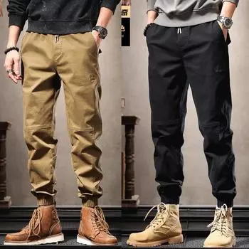 Винтажные рабочие брюки Son, мужские свободные прямые мужские повседневные брюки, мужские шаровары с широкими штанинами и завязками M хаки
