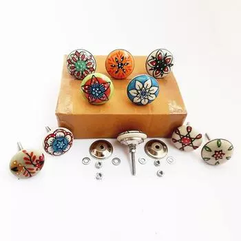 Винтажные расписанные вручную керамические ручки-пуговицы для кухонного шкафа, двери и ящика, гардероба, буфета (Набор из 10)
