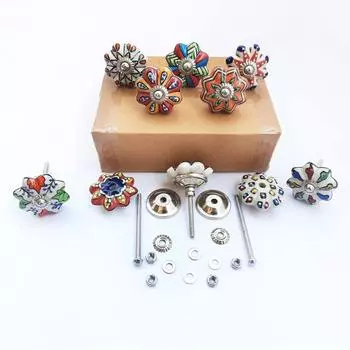 Винтажные расписанные вручную керамические ручки-пуговицы для кухонного шкафа, двери и ящика, гардероба, буфета (Набор из 10)