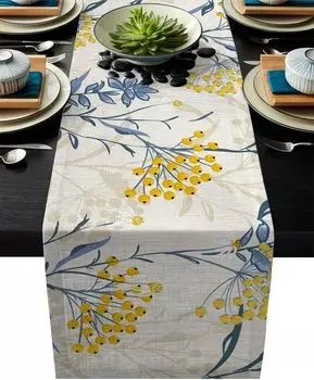 Винтажные растения Цветочные льняные дорожки для стола Комод Шарф Декор стола Фермерский дом Праздник Свадьба Домашняя вечеринка Обеденный стол Украшения 150x33cm 59x13inch