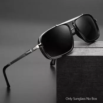 Винтажные ретро мужские панк-солнцезащитные очки с двойной перемычкой, толстая металлическая оправа, линзы UV400, солнцезащитные очки для езды на мотоцикле серый/чёрный