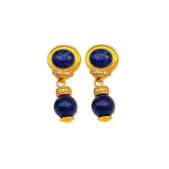 Винтажные ретро серьги из лазурита, серебра 925 пробы и с покрытием из 18-каратного золота
