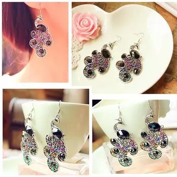 Винтажные ретро-стиль павлиньего хвоста, висячие серьги, свадебные крючки для ушей