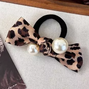 Винтажные резинки для волос с леопардовым принтом и бантом, повязка на голову, модная жемчужная резинка для волос для женщин, темпераментная резинка для волос, женские аксессуары для волос, новые