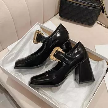 Винтажные роскошные хрустальные туфли Мэри Джейн, женские элегантные туфли на каблуке, высококачественные туфли-лодочки из искусственной кожи, женские туфли на высоком французском каблуке 35 чёрный