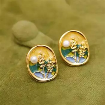 Винтажные роскошные серьги-гвоздики в стиле барокко с цветами для женщин, овальные серьги-подвески с масляной живописью, изысканные ювелирные изделия