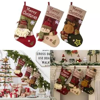 Винтажные рождественские чулки, большие носки из искусственной кожи, подарочный мешочек для конфет, сумка для хранения, праздничный орнамент, декор, товары для вечеринок C