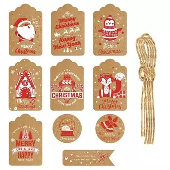 Винтажные рождественские подарочные бирки с веревкой One Size