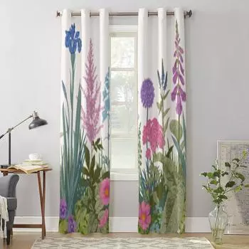 Винтажные розовые фиолетовые садовые цветы, оконные занавески для гостиной, спальни, украшения, роскошные кухонные шторы с балдахином 135W x 60H(cm) x1