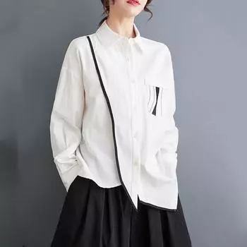 Винтажные рубашки и блузки больших размеров с длинными рукавами и блузками, повседневные свободные весенне-осенние топы, женская рубашка на пуговицах чёрный