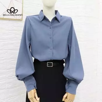 Винтажные рубашки с рукавами-фонариками, женская элегантная белая женская блузка с пышными рукавами, модная рубашка на пуговицах, черная S чёрный