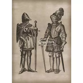 Винтажные рыцарские доспехи мечи французские художественные плакаты и принты холст живопись ретро настенные картины для гостиной домашний декор 21cm30cm NoFrame