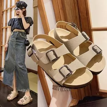 Винтажные сабо с открытым носком и пряжкой, сабо на плоской подошве, женские летние новые модные тапочки 35