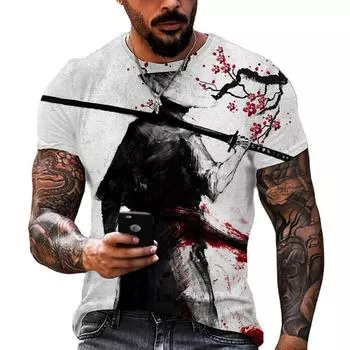 Винтажные самурайские футболки для мужчин, топы с короткими рукавами и 3D принтом в японском стиле, уличная уличная одежда в стиле хип-хоп, футболки ниндзя, мужская футболка 3XL S