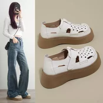 Винтажные сандалии Baotou, женская верхняя одежда, летние полые туфли Lefou, женские туфли с толстой подошвой, дышащие, с отверстиями, модные женские дышащие туфли 34