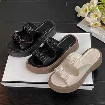 Винтажные сандалии женские новые летние пляжные туфли на платформе и среднем каблуке женские 35 чёрный