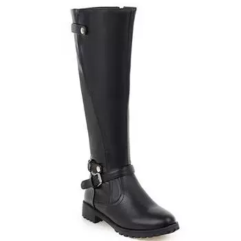 Винтажные сапоги до колена на молнии Женская зимняя обувь Черные на низком каблуке Осенние женские высокие сапоги Высокая обувь Длинная обувь Большой размер 34 чёрный