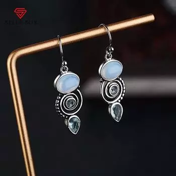 Винтажные серьги BELLA BOX с голубым топазом, висячие серьги для женщин, подарочные украшения для вечеринок синий