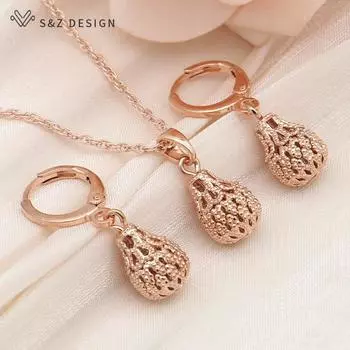 Винтажные серьги цвета розового золота, полые металлические серьги в богемном стиле, комплекты ювелирных изделий для женщин, ожерелье с подвеской, подарок